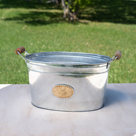 18" GALV. BEE OVAL TUB BUCKET METAL BUCKET WESTERN HOME DECOR NEW