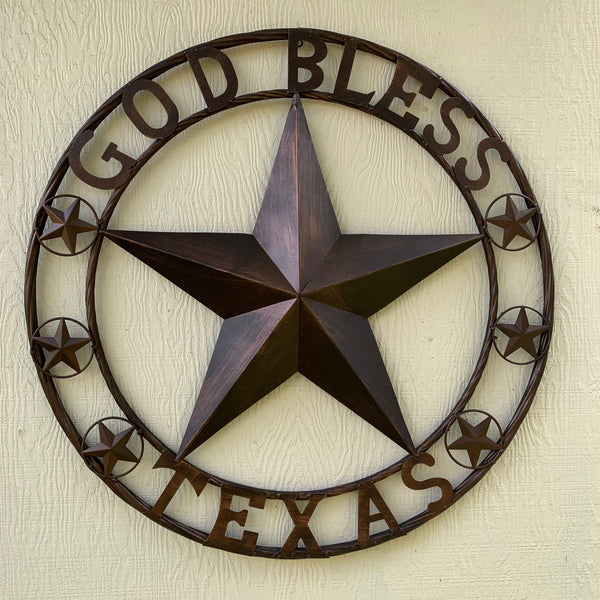 #EH11107-24" GOD BLESS TEXAS BARN LONE STAR WITH 3 SMALL STARS WESTERN HOME DECOR HANDMADE NEW