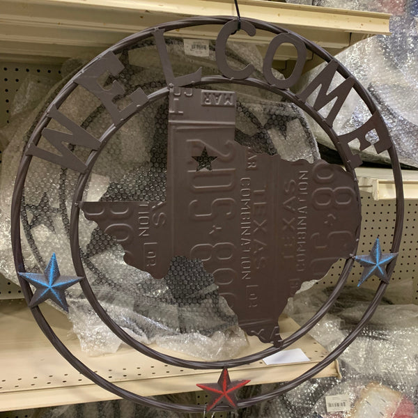 24" STATE OF TEXAS MAP LICENSE PLATE METAL WALL ART WESTERN HOME DECOR BRONZE