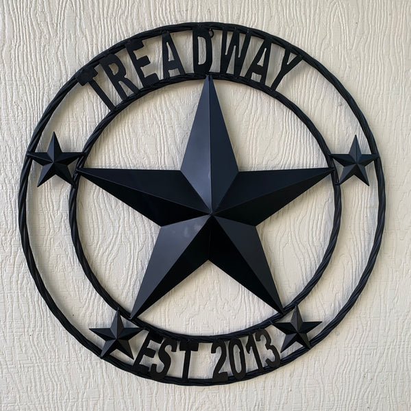 LOPEZ CUSTOM STAR NAME BARN METAL STAR 3d TWISTED ROPE RING WESTERN HOME DECOR RUSTIC  BRONZE HANDMADE 24",32",34",36",40",42",44",46",50"