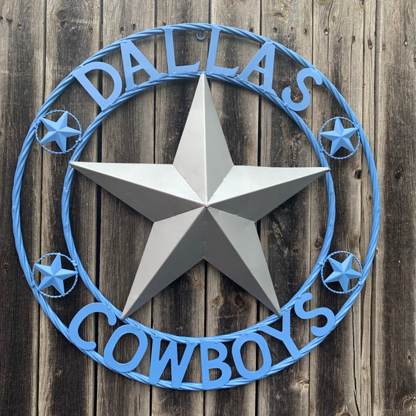 DALLAS COWBOYS LIGHT BLUE & SILVER DECOR METAL ART WESTERN HOME WALL DECOR SIZE:24",32",36",40",42",44",46",50"