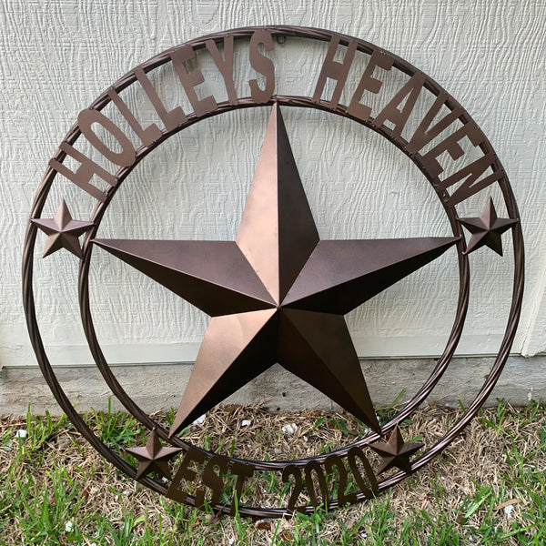 KOLET FAMILY STYLE YOUR CUSTOM FAMILY NAME STAR METAL BARN STAR ROPE RING KOLET FAMILY WESTERN HOME DECOR VINTAGE RUSTIC BROWN NEW HANDMADE 24",32",34",36",40",42",44",46",50"