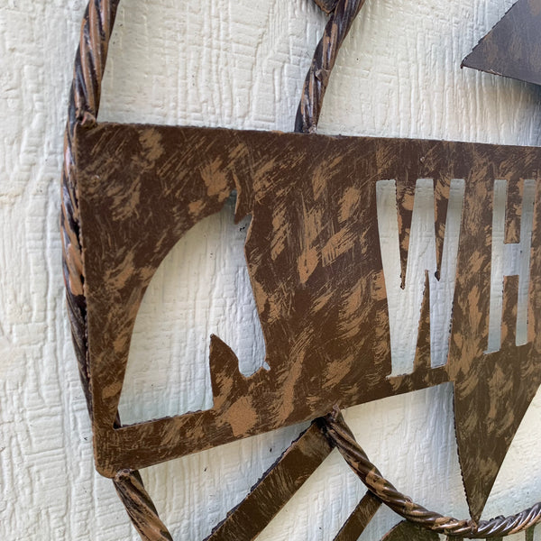 CUSTOM NAME LIGHTNIN HORSE SIGN RAW METAL BARN ROPE RING WESTERN HOME DECOR HANDMADE 24",32",36"
