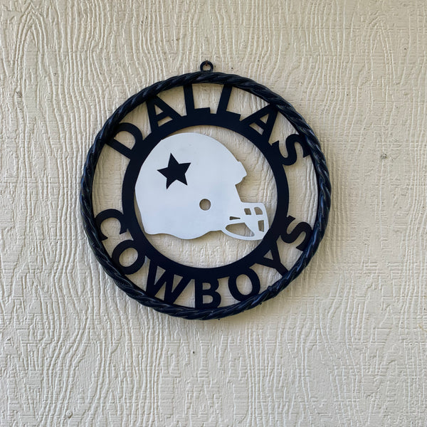 12", 18", 24", 32" DALLAS COWBOYS HELMET SIGN NAVY BLUE & WHITE METAL CUSTOM VINTAGE CRAFT WALL ART TEAM SIGN HANDMADE