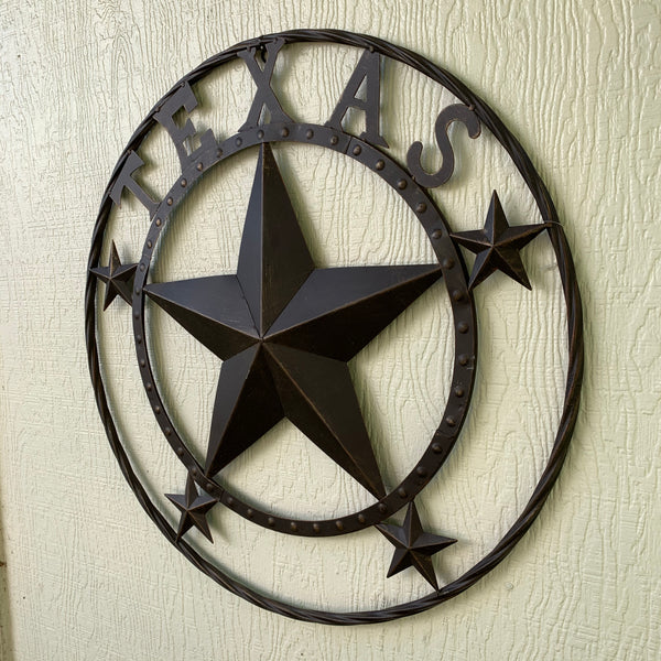 24" TEXAS BARN STAR BEADED METAL ART WESTERN HOME DECOR VINTAGE RUSTIC DARK BRONZE