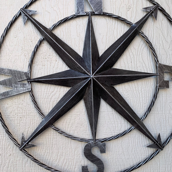 #SI_B8235 COMPASS 24" GREY METAL SIGN WESTERN HOME DECOR HANDMADE NEW