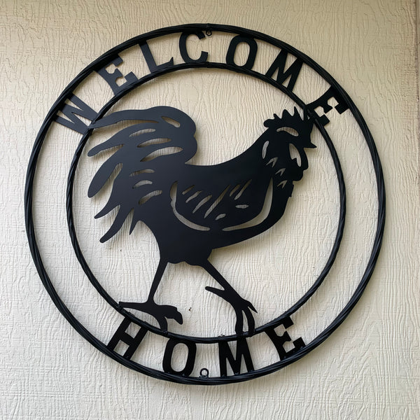 YOUR CUSTOM NAME BLACK ROOSTER LASERCUT METAL ART WITH RING DESIGN WESTERN METAL ANIMAL ART HOME WALL DECOR BRAND NEW