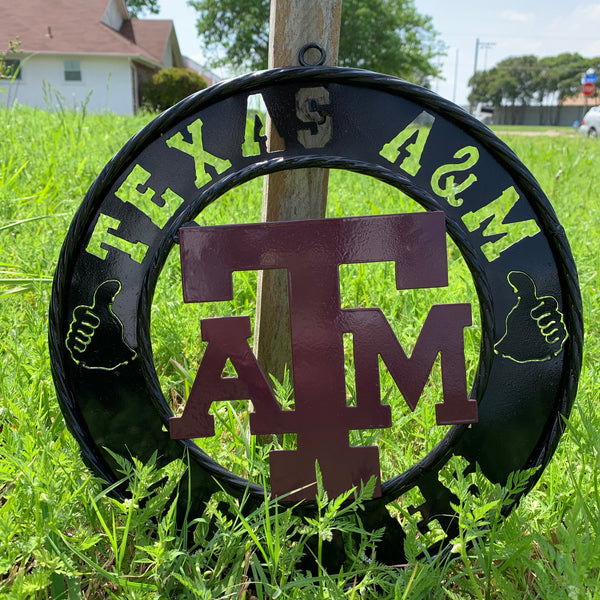 12",18",24",32" TEXAS A&M AGGIES WIDE BAND RING CUSTOM METAL VINTAGE CRAFT TEAM SIGN HANDMADE