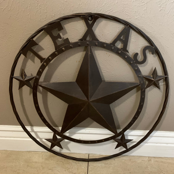 24" TEXAS BARN STAR BEADED METAL ART WESTERN HOME DECOR VINTAGE RUSTIC DARK BRONZE