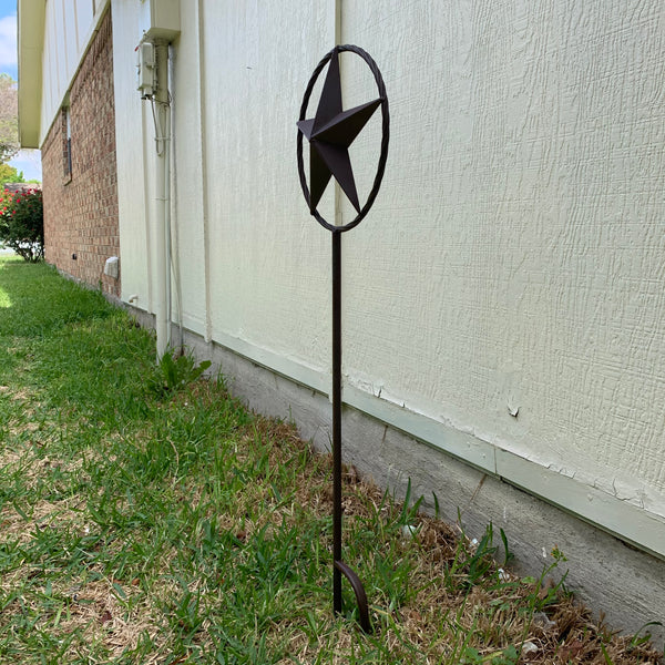 10",12",16",24" STAR STAKE METAL BARN STAR WITH TWISTED ROPE RING WESTERN HOME DECOR BROWN