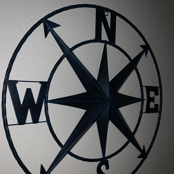 #SI_B8235 COMPASS NAVY BLUE 24" METAL SIGN WESTERN HOME DECOR HANDMADE NEW