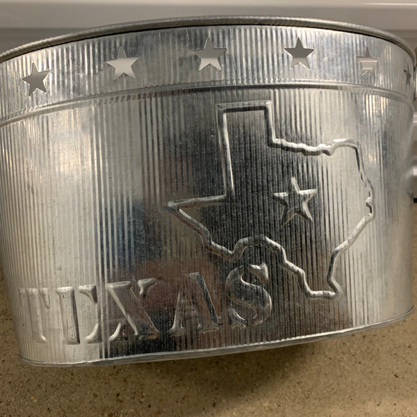 24" TEXAS BUCKET SILVER METAL OVAL TUB BEVERAGE HOLDER WESTERN HOME DECOR HANDMADE NEW #EH12495