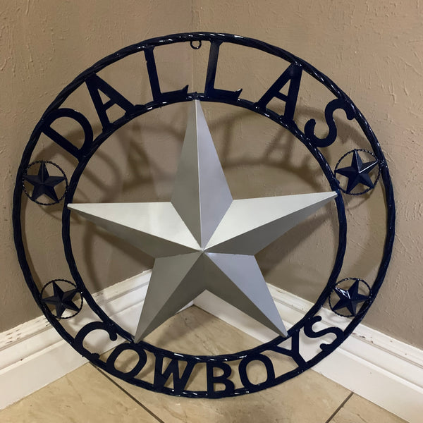 DALLAS COWBOYS SILVER & NAVY BLUE BARN STAR CUSTOM METAL VINTAGE LONE STAR WESTERN HOME DECOR HANDMADE 24",32",36",40",42",44",46",48",50"