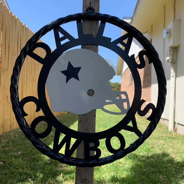 12", 18", 24", 32" DALLAS COWBOYS HELMET SIGN NAVY BLUE & WHITE METAL CUSTOM VINTAGE CRAFT WALL ART TEAM SIGN HANDMADE
