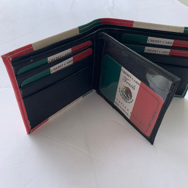 4.25" x 3.75" MEXICO FLAG WALLET LEATHER BIFOLD WALLET NEW-- FREE SHIPPING