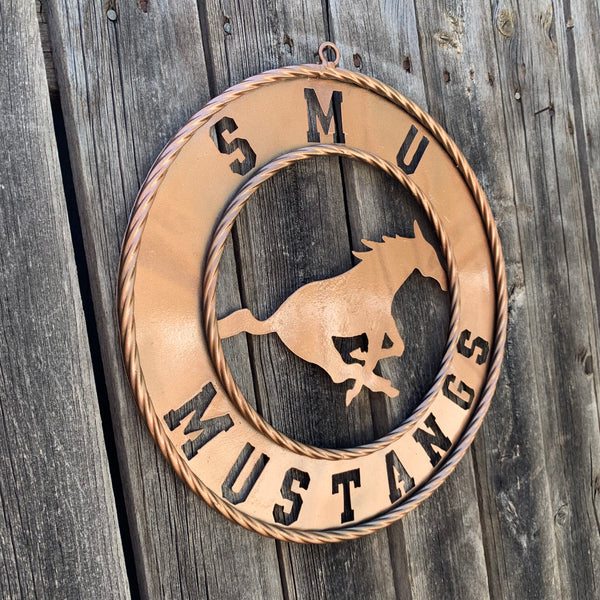 SMU MUSTANGS HAMMERED COPPER METAL CUSTOM VINTAGE CRAFT WALL ART TEAM SIGN HANDMADE