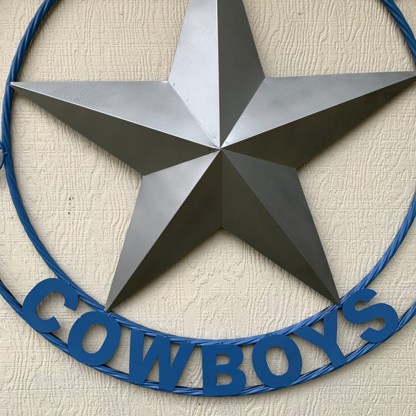 DALLAS COWBOYS SILVER & LIGHT BLUE BARN STAR CUSTOM VINTAGE METAL LONE STAR ART WESTERN HOME DECOR SIZE:24",32",36",40",42",44",46",50"