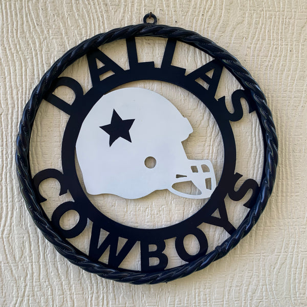 12", 18", 24", 32" DALLAS COWBOYS HELMET SIGN NAVY BLUE & WHITE METAL CUSTOM VINTAGE CRAFT WALL ART TEAM SIGN HANDMADE