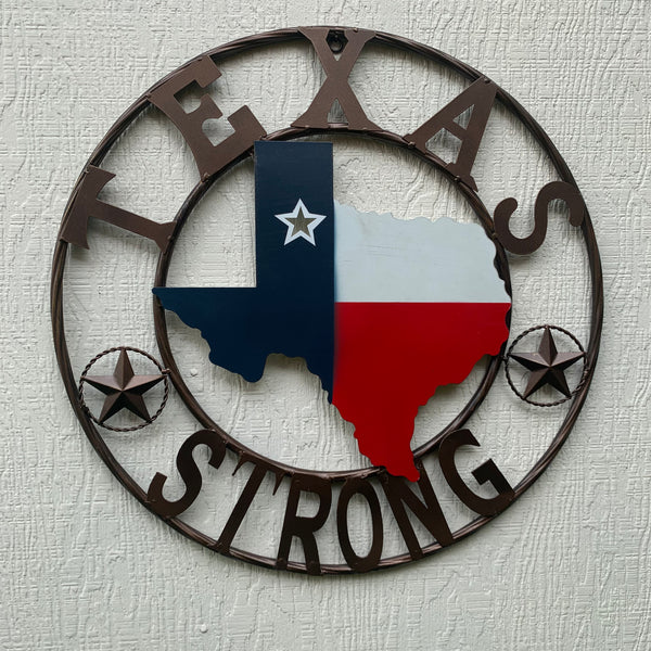 24" TEXAS STRONG BARN METAL WALL ART SIGN WESTERN HOME DECOR RED WHITE BLUE HANDMADE