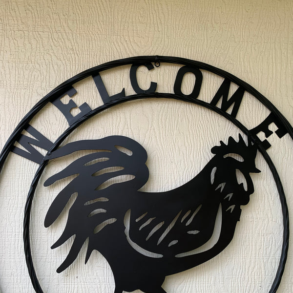 YOUR CUSTOM NAME BLACK ROOSTER LASERCUT METAL ART WITH RING DESIGN WESTERN METAL ANIMAL ART HOME WALL DECOR BRAND NEW