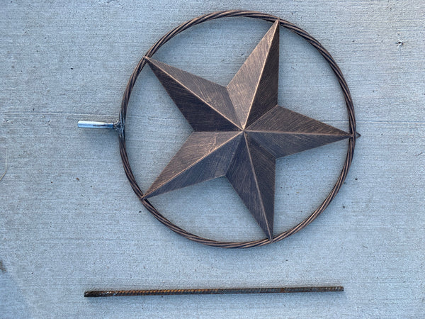 12",16",24" DOUBLE STAR ON STAKE METAL BRONZE COPPER BARN STAR WITH TWISTED ROPE RING CRAFT WESTERN HOME DECOR RUSTIC DECOR
