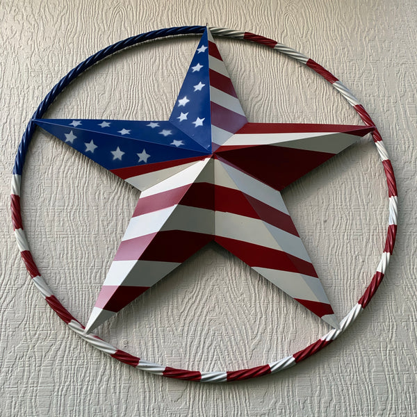 USA AMERICANA FLAG STAR METAL RED WHT BLUE STAR WESTERN HOME DECOR HANDMADE 12",16",24",32"36",38",40",48"