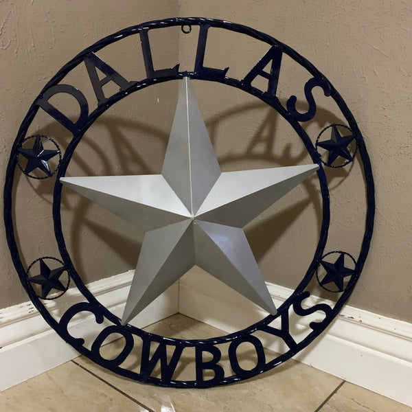 DALLAS COWBOYS SILVER & NAVY BLUE BARN STAR CUSTOM METAL VINTAGE LONE STAR WESTERN HOME DECOR HANDMADE 24",32",36",40",42",44",46",48",50"