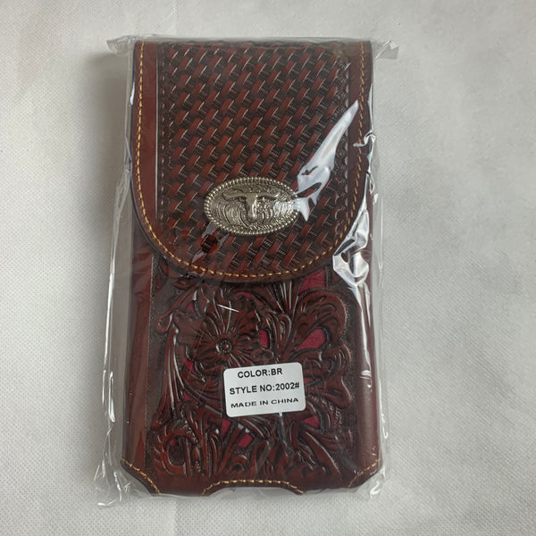 #LG2002 7.5" LONGHORN COFFEE BROWN LEATHER POUCH EXTRA LARGE  BELT LOOP HOLSTER CELL PHONE CASE UNIVERSAL OVERSIZE