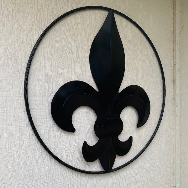 #EH10645 24", 36" GLOSS BLACK FLEUR DE LIS METAL WALL ART SIGN WESTERN HOME DECOR HANDMADE NEW