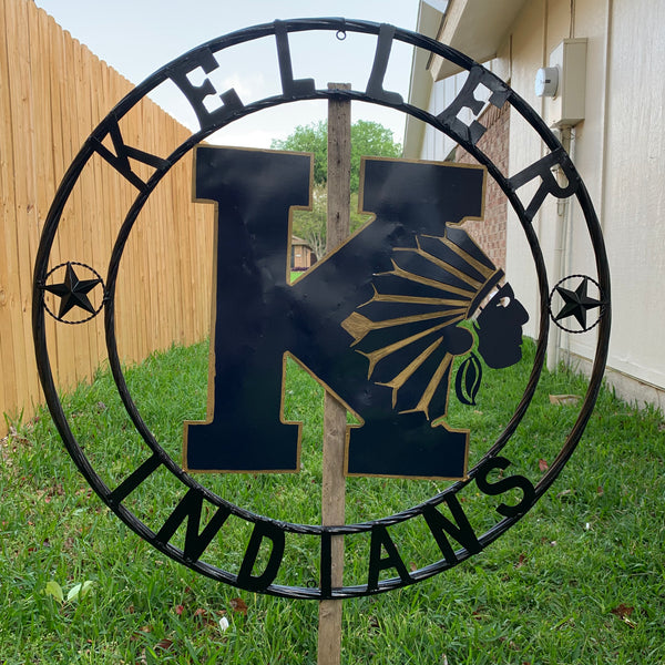 KELLER INDIANS CUSTOM VINTAGE METAL CRAFT WALL ART TEAM SIGN WESTERN HOME DECOR NEW