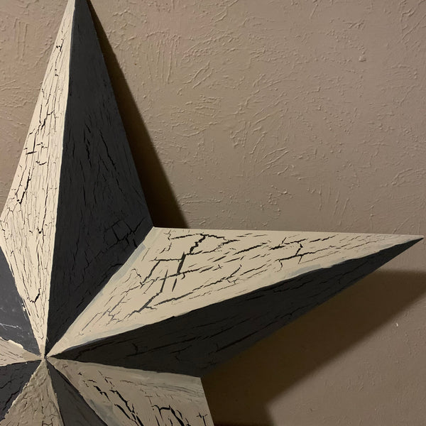 CRACKLE STYLE BEIGE & BLACK METAL BARN STAR METAL WALL ART WESTERN HOME DECOR RUSTIC NEW