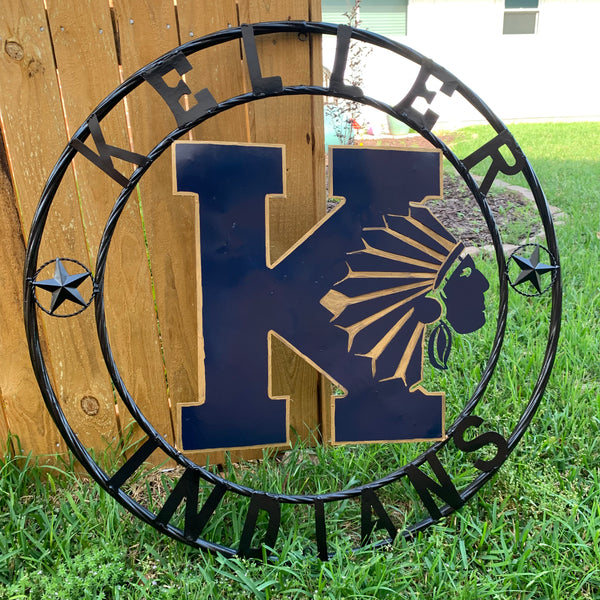 KELLER INDIANS CUSTOM VINTAGE METAL CRAFT WALL ART TEAM SIGN WESTERN HOME DECOR NEW