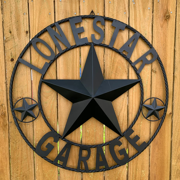 LONESTAR GARAGE STYLE CUSTOM BARN NAME STAR LONESTAR GARAGE METAL NAME BARN STAR WITH TWISTED ROPE RING 3d STAR ART WESTERN HOME DECOR RUSTIC BROWN