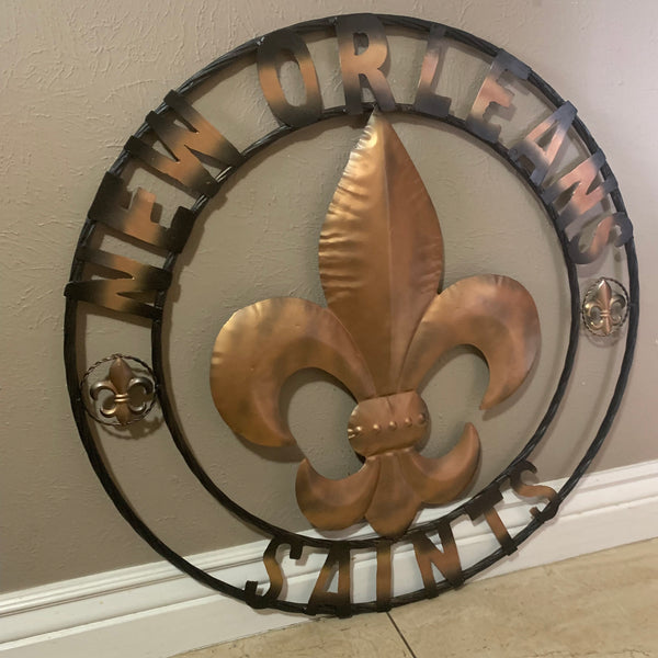 18", 24", 32" NEW ORLEANS SAINTS METAL SIGN WALL ART WESTERN HOME DECOR RUSTIC GOLD & BLACK ART NEW