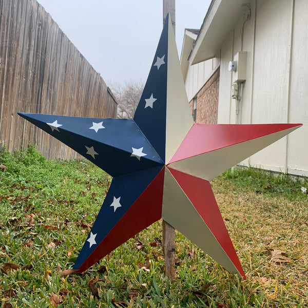 12",16",24",30",36" USA AMERICAN FLAG STAR STYLE #1 RED WHITE & BLUE METAL BARN STAR WALL ART HANDMADE STYLE# 1