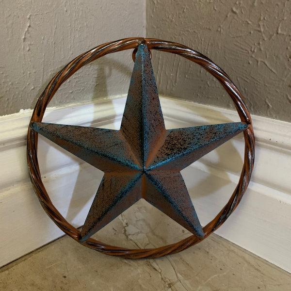 TURQUOISE DISTRESSED BARN METAL STAR WESTERN HOME DECOR ART HANDMADE