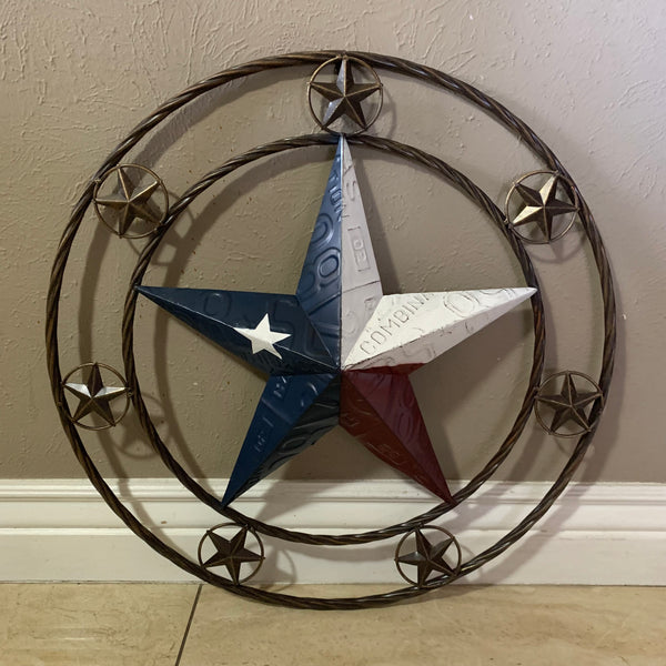 24" LICENSE PLATE MULTI STAR RED WHITE BLUE METAL BARN STAR WESTERN HOME DECOR NEW