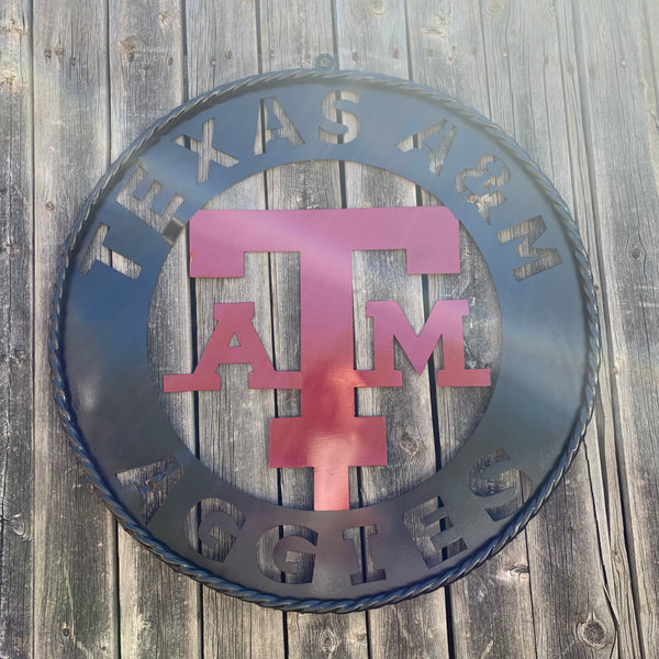 24" TEXAS A&M WIDE BAND RING CUSTOM METAL VINTAGE CRAFT SIGN TEAM HANDMADE
