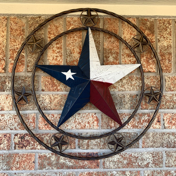 24" LICENSE PLATE MULTI STAR RED WHITE BLUE METAL BARN STAR WESTERN HOME DECOR NEW