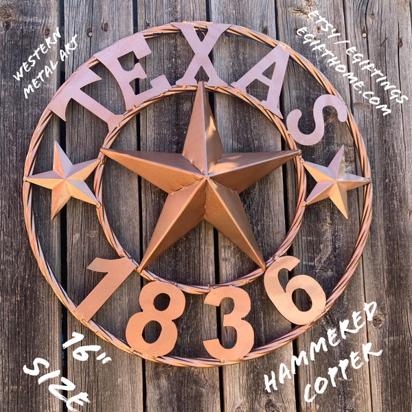 16", 20", 24", 32" TEXAS 1836 HAMMERED COPPER  BARN STAR METAL WALL WESTERN HOME DECOR RED WHITE BLUE ART