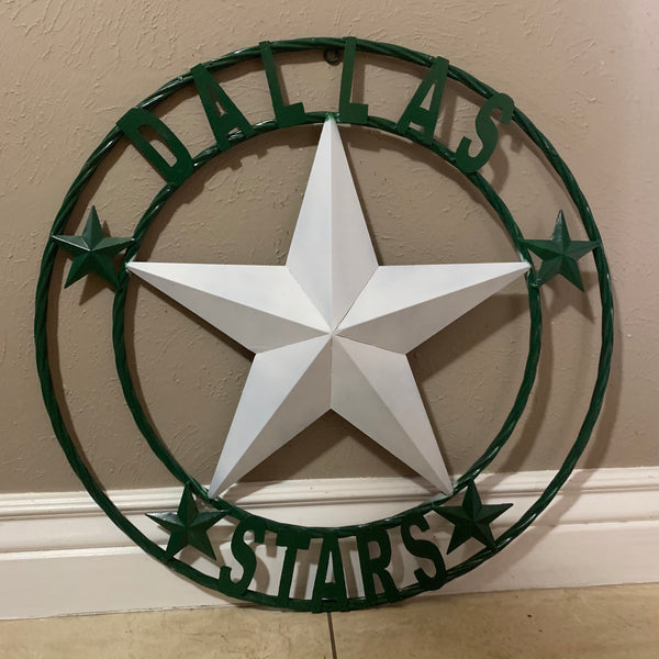 DALLAS STARS BARN LONE STAR METAL HOCKEY TEAM WESTERN HOME DECOR CRAFT RUSTIC GREEN & WHITE
