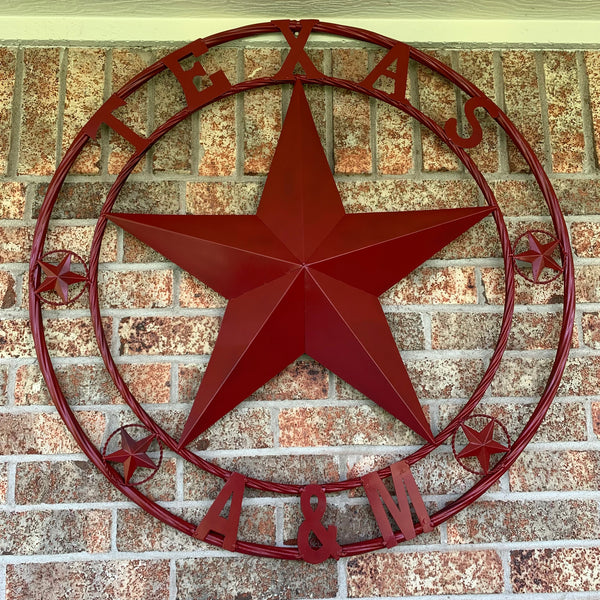 TEXAS A&M BURGUNDY RED BARN LONE STAR METAL CUSTOM VINTAGE CRAFT TEAM STAR WESTERN HOME DECOR HANDMADE SIZE:24",32",36",40",42",44",46",50"