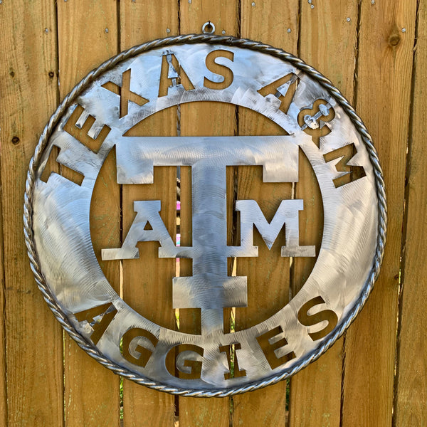24" TEXAS A&M WIDE BAND RAW METAL CUSTOM VINTAGE CRAFT WALL ART TEAM SIGN HANDMADE