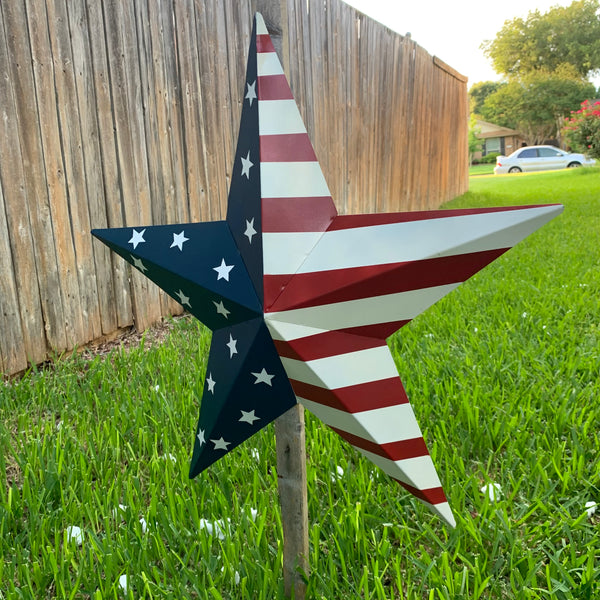12",16",24",30",36" USA AMERICAN FLAG STAR STYLE#9 RED WHITE & BLUE METAL BARN STAR METAL WALL ART HANDMADE