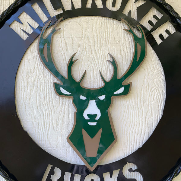 24" MILWAUKEE BUCKS WIDE BAND DISC STYLE METAL CUSTOM VINTAGE CRAFT TEAM SPORTS SIGN HANDMADE