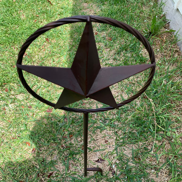 10",12",16",24" STAR STAKE METAL BARN STAR WITH TWISTED ROPE RING WESTERN HOME DECOR BROWN