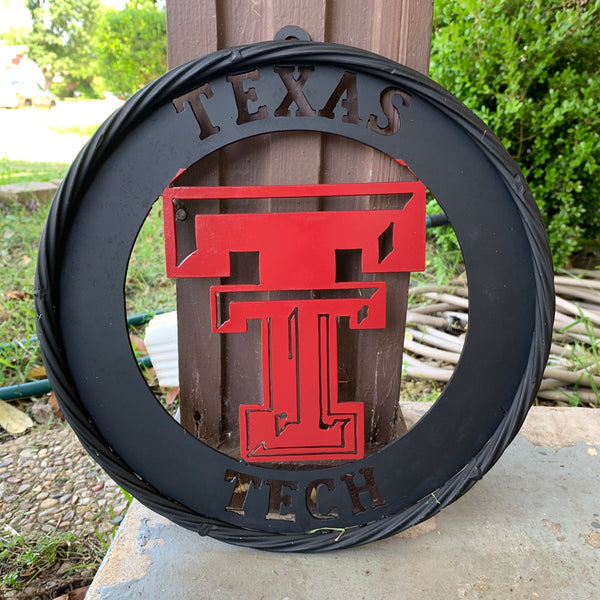 12", 18", 24", 32" TEXAS TECH WIDE BAND RING RED & BLACK CUSTOM METAL VINTAGE CRAFT TEAM SIGN