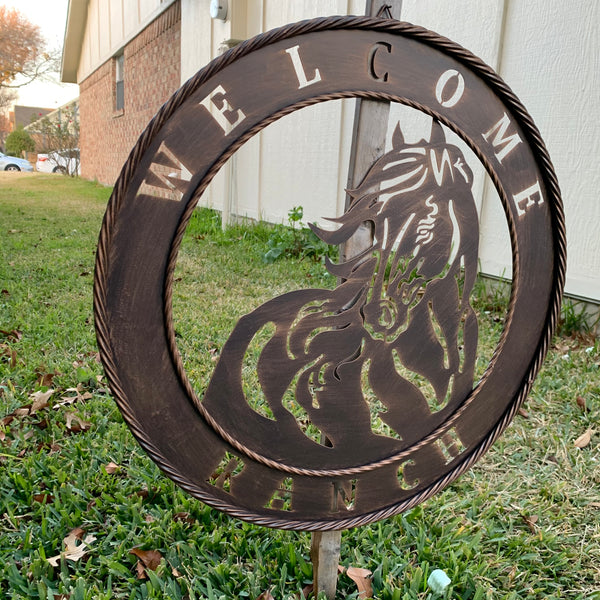 23" WELCOME RANCH HORSE METAL WALL DECOR WESTERN HOME DECOR HANDMADE NEW