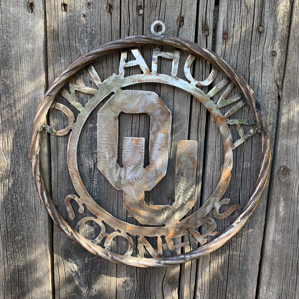 12", 18", 24", 32" OU OKLAHOMA SOONERS RAW METAL CUSTOM VINTAGE CRAFT WALL ART TEAM SIGN HANDMADE