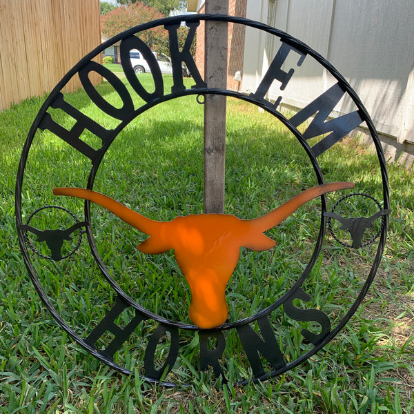 HOOKEM HORNS TEXAS LONGHORNS HOOK EM METAL CUSTOM VINTAGE CRAFT WALL ART TEAM SIGN HANDMADE